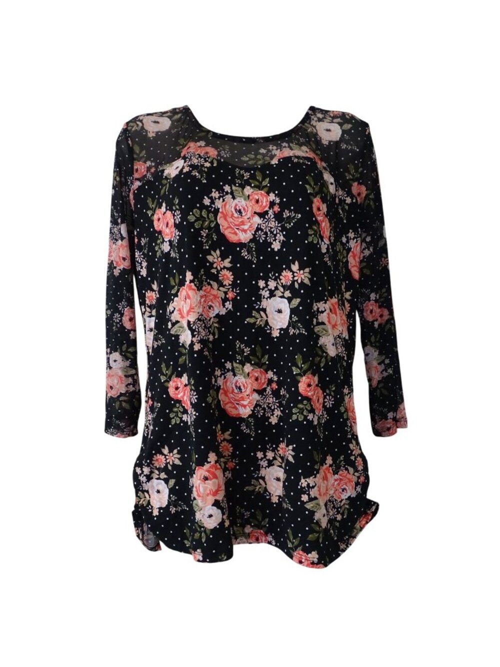 No Boundaries Floral Black Top 3/4 Sleeve Junior Size XL Mesh Whimsigoth Cottage